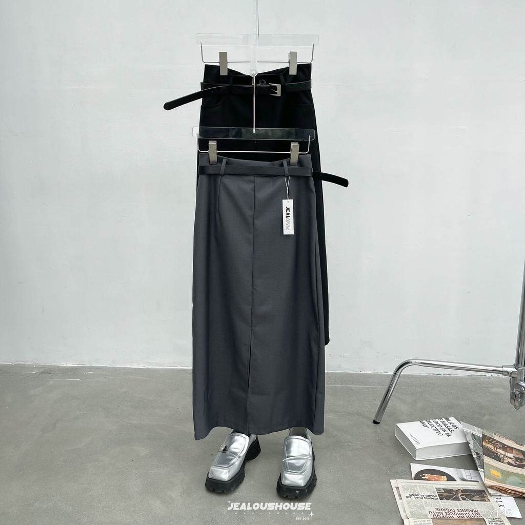 Chân váy dài ly giữa kèm thắt lưng - 7145