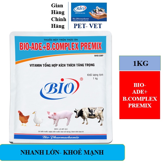 BIO-ADE+B.COMPLEX PREMIX CUNG CẤP VITAMIN TỔNG HỢP CHO GÀ VỊT HEO BÒ