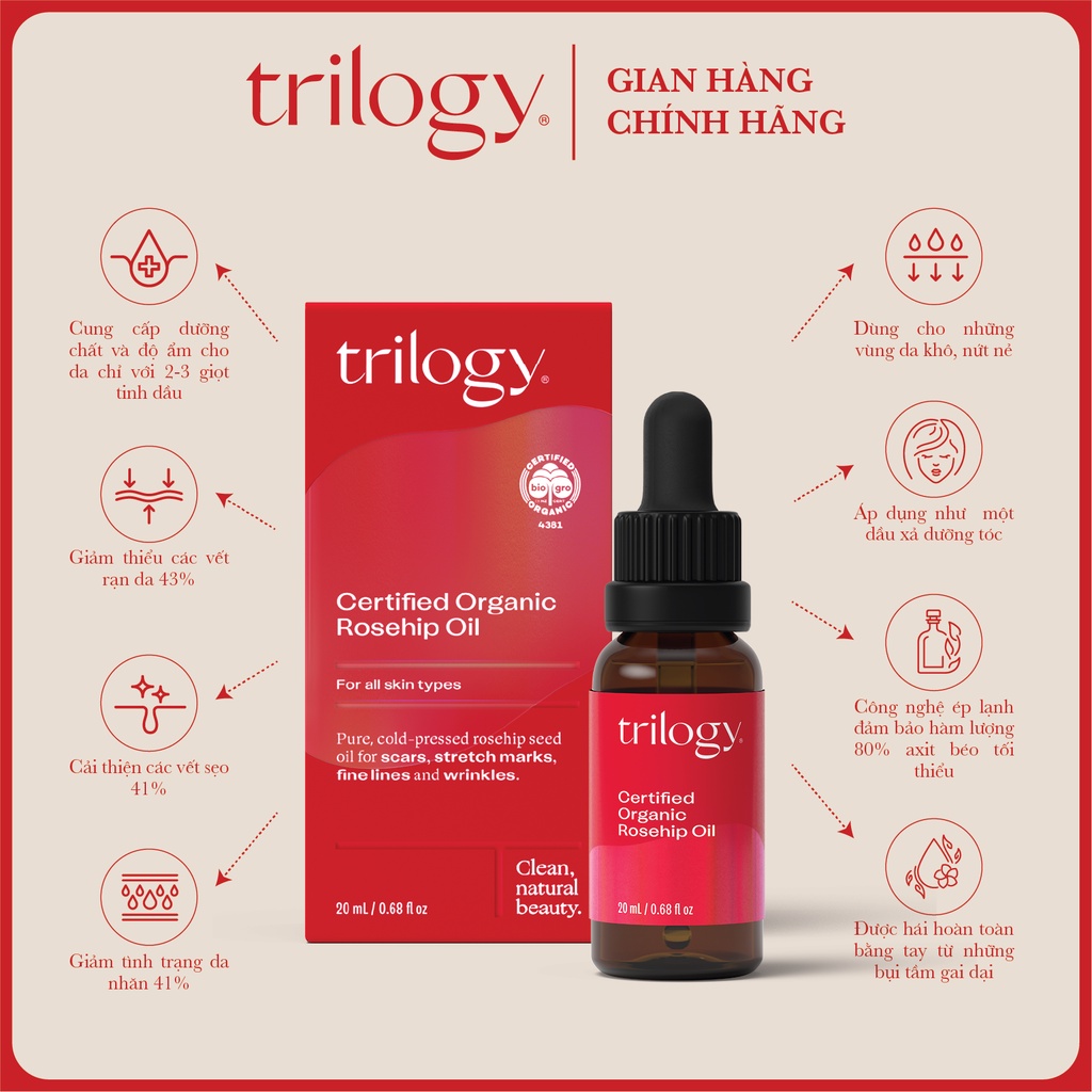 [Mã BMLTM200 giảm đến 200K đơn 499K] Tinh Dầu Tầm Xuân Hữu cơ Trilogy Certified Organic Rosehip Oil (20ml) [Renew] | BigBuy360 - bigbuy360.vn