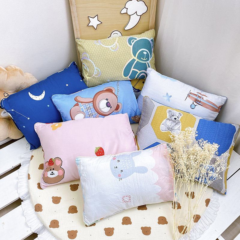 111 Gối KÈM RUỘT Mitu Home cho bé sơ sinh 0-10 tuổi vải Tencel 40s gòn lông vũ, siêu mềm mát, êm, hoạt tiết dễ thương