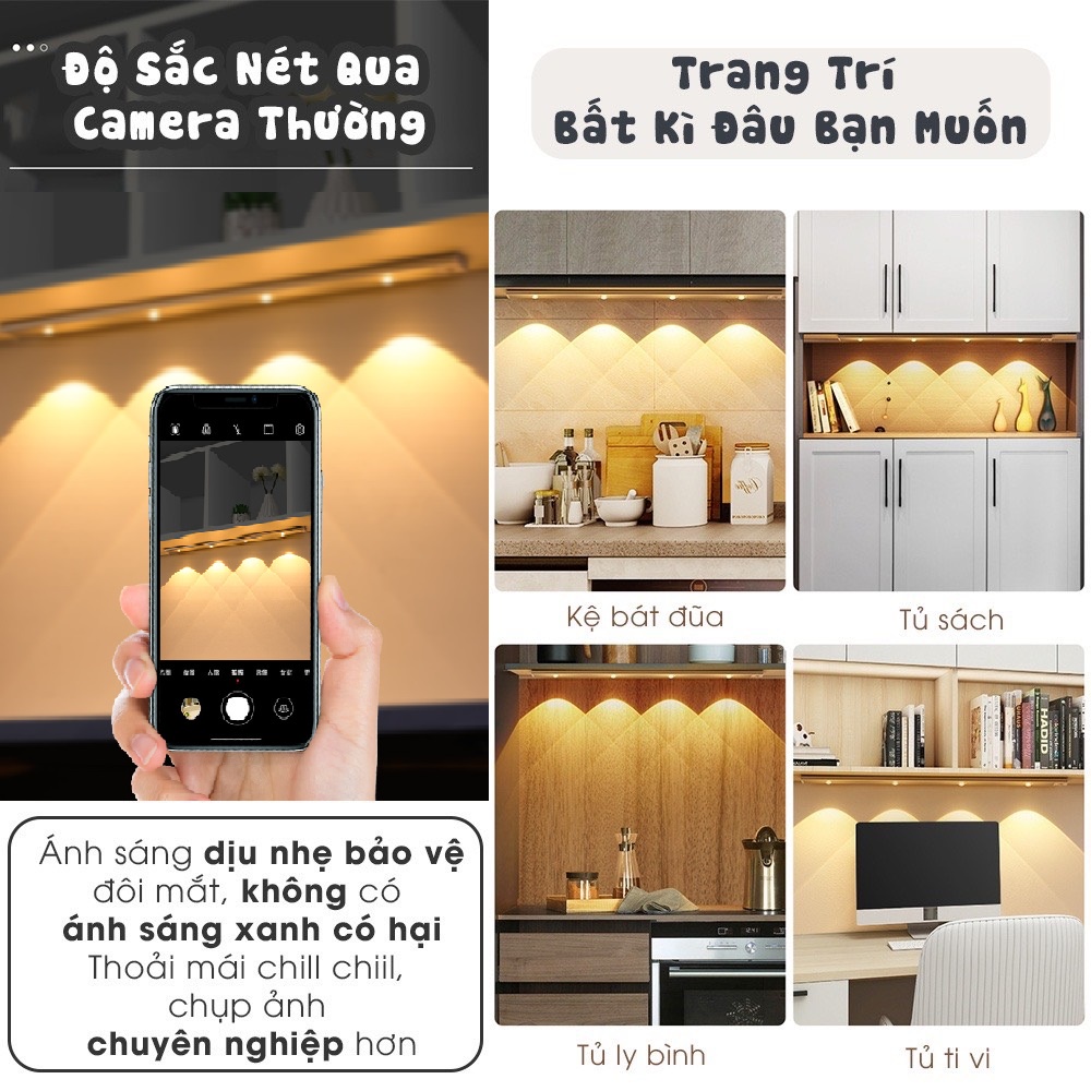 Đèn LED trang trí cảm biến chuyển động cảm ứng nhiều màu thông minh siêu sáng tủ đồ quần áo nhà bếp cầu thang dán tường | BigBuy360 - bigbuy360.vn