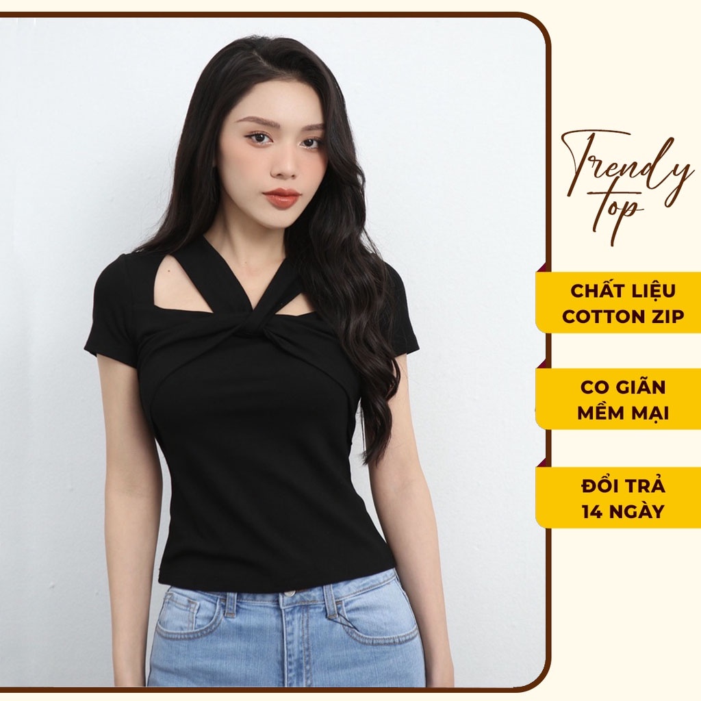 Áo Croptop Kiểu Nữ Cộc Tay Cổ V Sành Điệu, TRENDY TOP