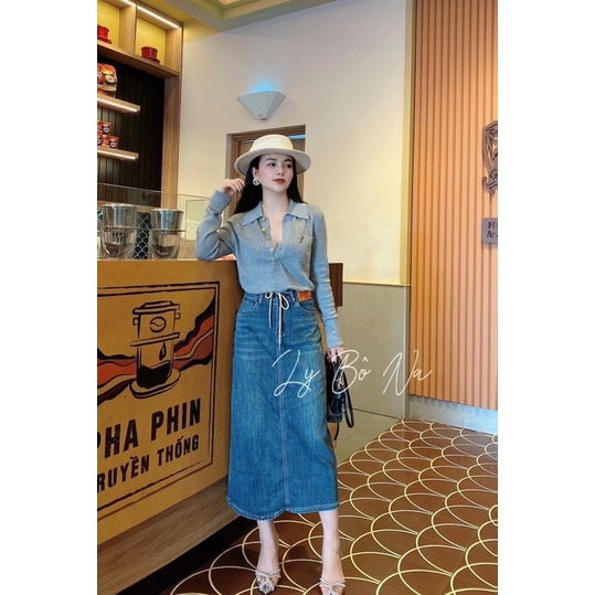 CHÂN VÁY BÒ TRƠN DÁNG DÀI TAG NÂU HÀNG QCL1 MS26100