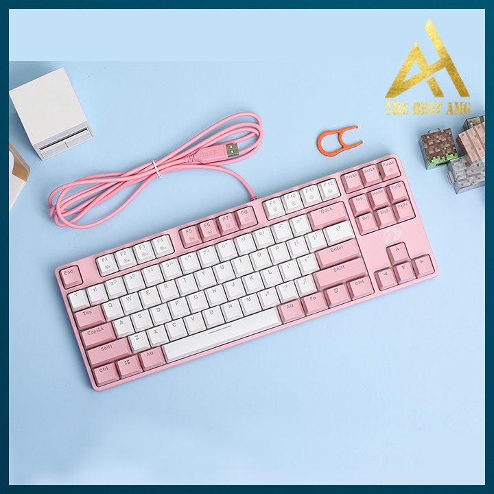 Bàn Phím Cơ Máy Tính Gaming Mini 87 Phím Led RGB Có Dây Dareu EK87 Màu Hồng - Bàn Phím Chơi Game Vi Tính