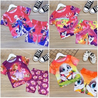 9-16kg Sales giá rẻ! Bộ thun 3D tay ngắn quần lửng cho bé gái hình siêu cưng 119