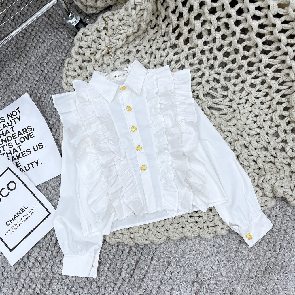 Áo Sơ mi Cao cấp Bèo Ngực Cemos Dáng Lửng Khuy Ngọc Siêu Xinh, Áo sơ mi tiểu thư Cao cấp Cemos