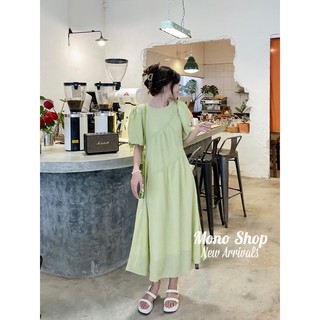 Váy tơ dài tay bồng nơ lưng tiểu thư