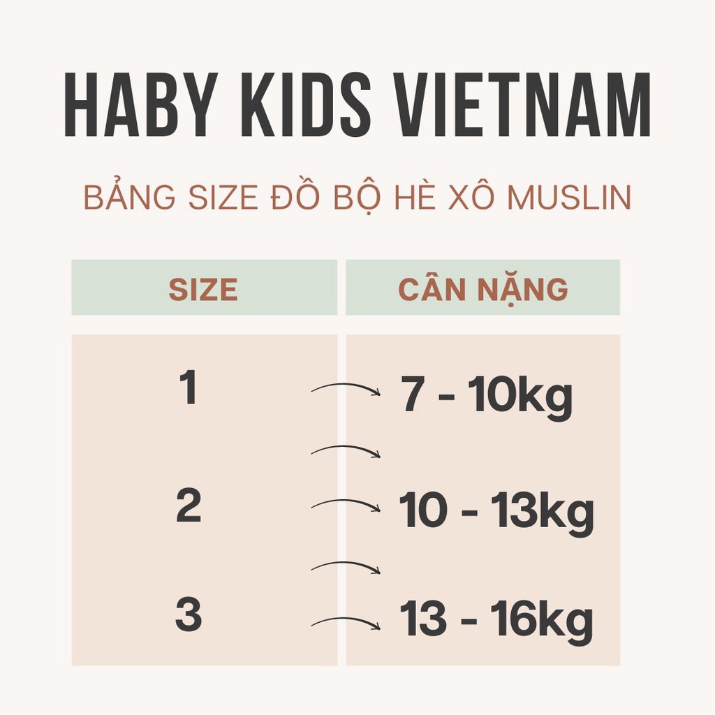 Đồ bộ hè ngắn tay chất xô muslin cho bé HABY KIDS