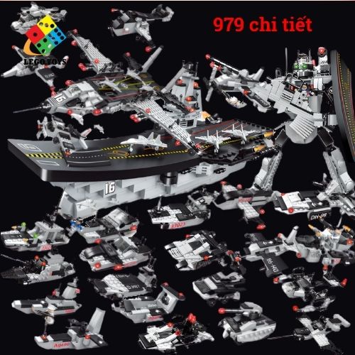 Lego Tàu Sân Bay 979 Chi Tiết - Bộ Đồ Chơi Lắp Ráp Tàu Sân Bay Quân Đội Mỹ - Lắp Ráp Được Robot - Máy Bay Tiêm Kích