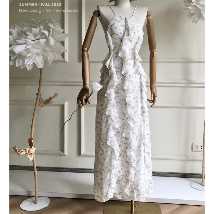 Đầm lụa bèo hoa nhí cổ yếm Wabisabi N2002