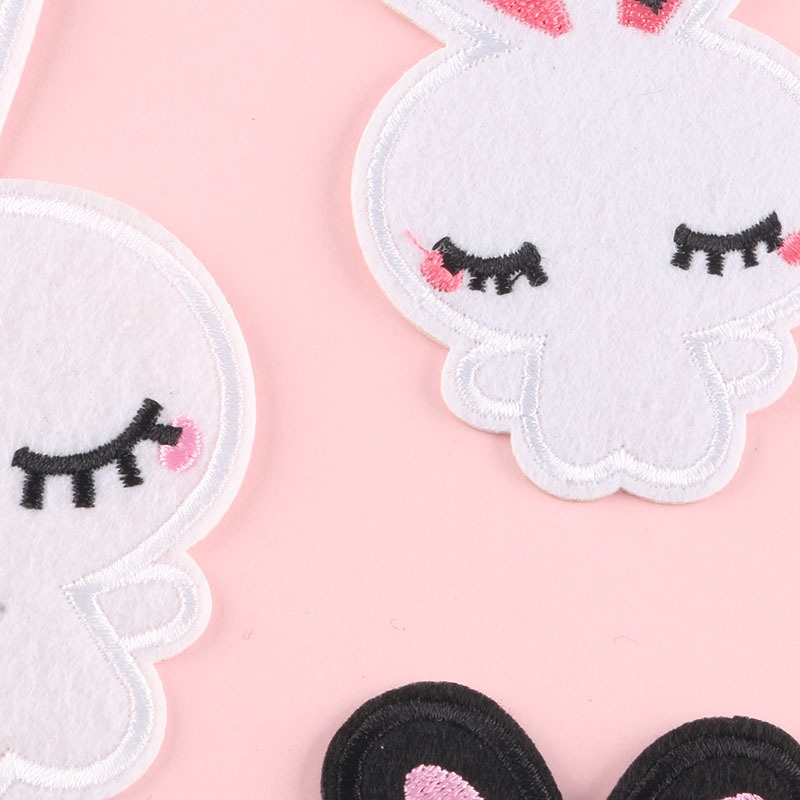 Miếng Dán Ủi Quần Áo DIY Hình Thỏ Hoạt Hình Màu Trắng Đen