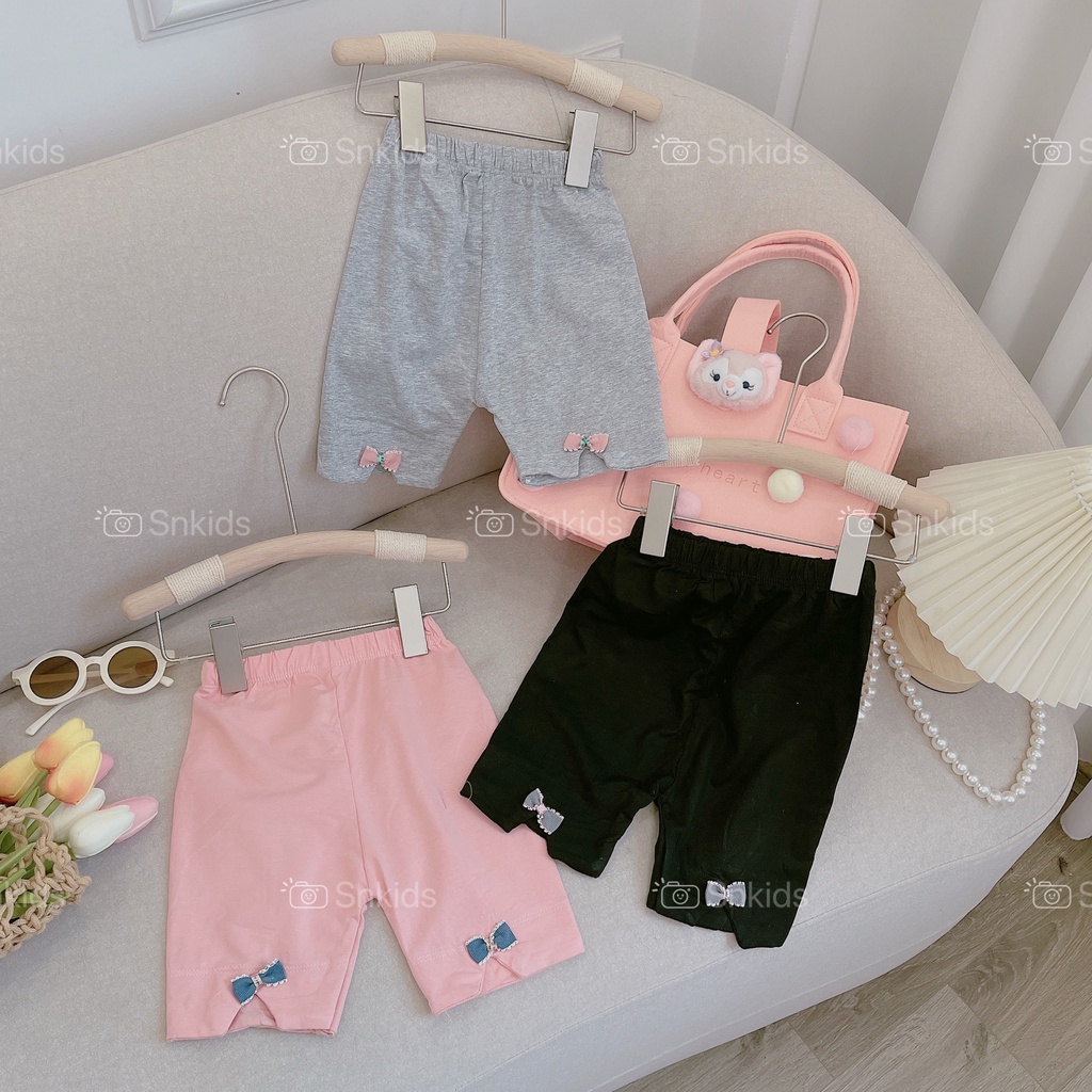 Quần đùi bé gái, quần legging đùi chất cotton 2 nơ nhỏ xinh cho bé size 8-30kg