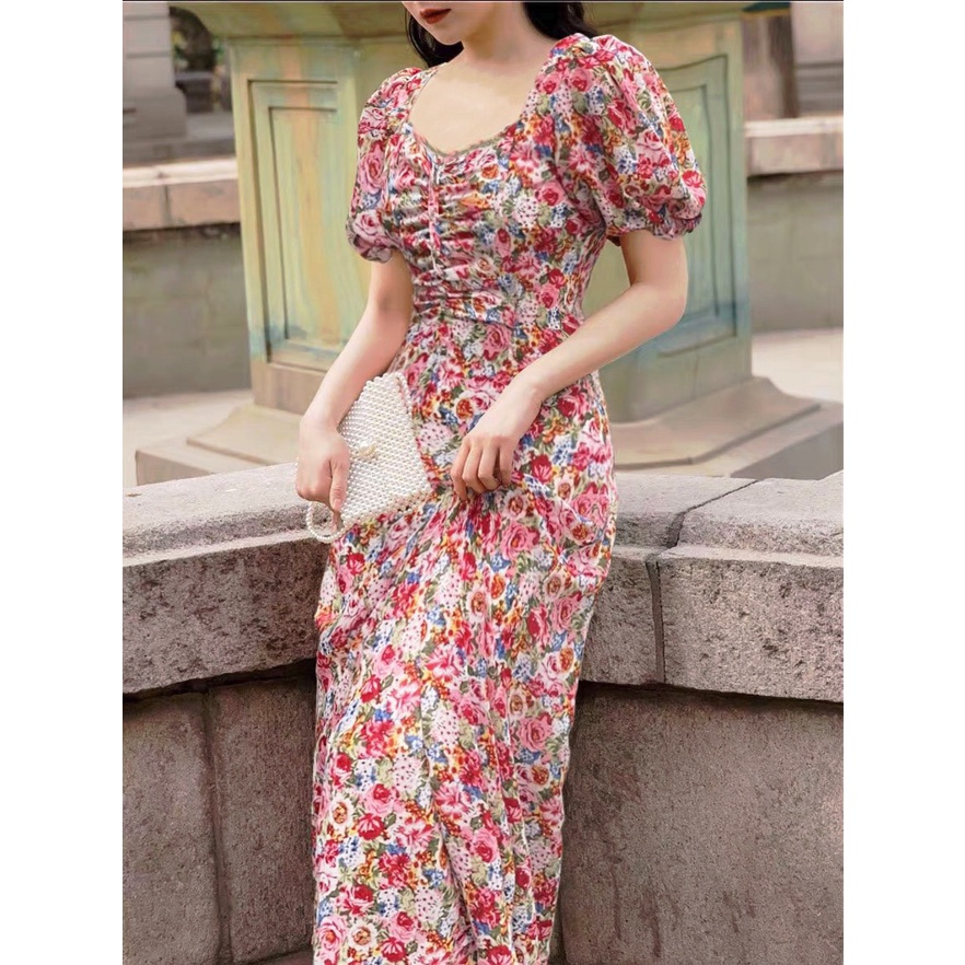 Đầm Cati maxi hoa 2 màu siêu xinh A1523