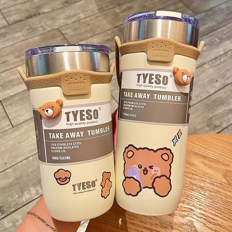 Ly Giữ Nhiệt TYESO 710ml Có Quai Xách Silicon Tiện Lợi, Thiết Kế Nắp Chống Đổ Giữ Nhiệt Lâu, Tặng Ống Hút