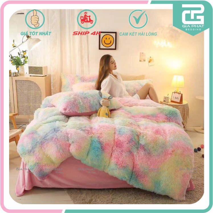 Bộ chăn ga gối nỉ lông (Tặng kèm gối trái tim) 25 màu Set 6 món nhập khẩu cao cấp.