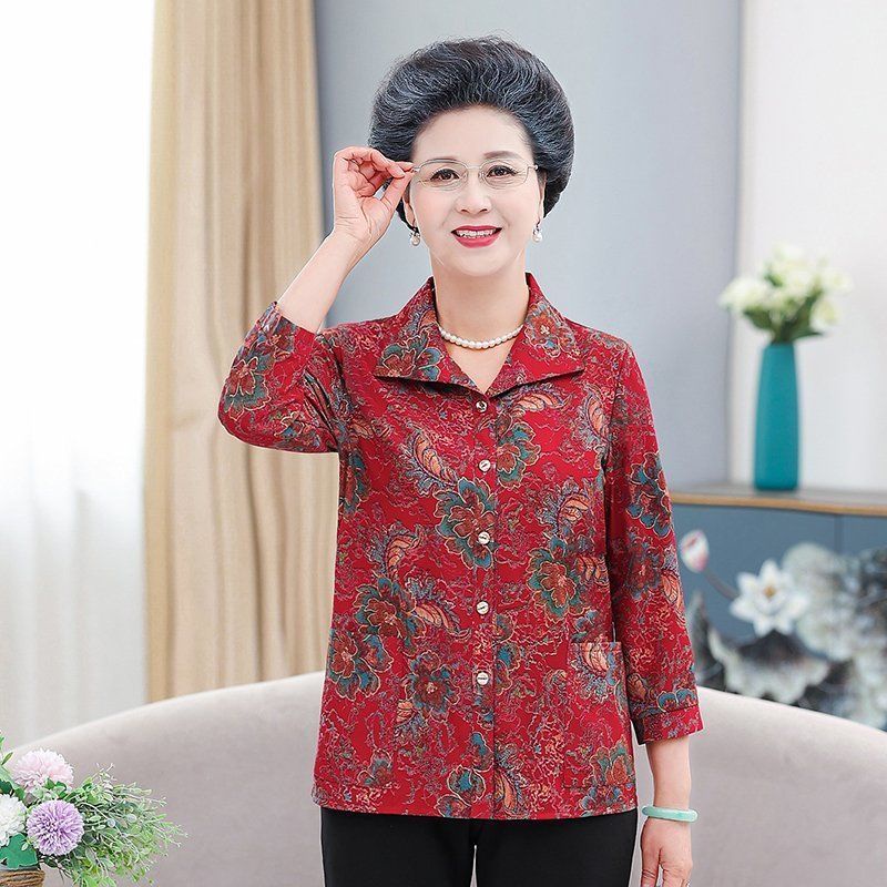 Mẹ trung niên và cao tuổi áo xuân hè bà ngoại áo mỏng 60-70 tuổi 80 băng lụa cao cấp
