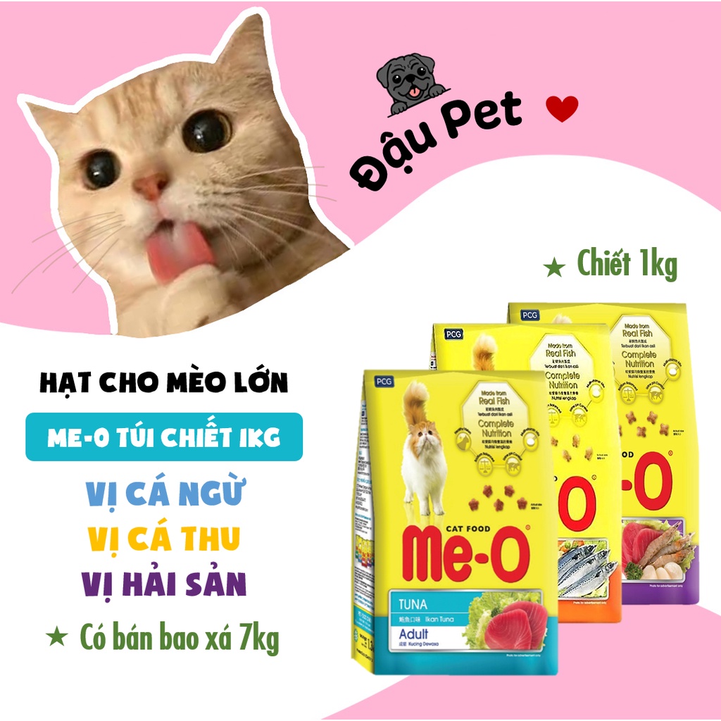 Thức ăn cho mèo hạt Me-O vị Cá ngừ/Cá thu/Hải sản - bao chiết 1kg - Đậu Pet