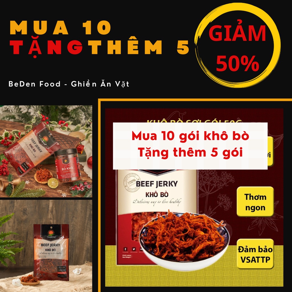 SET 10 GÓI + TẶNG 5 Khô Bò Cay Xé Sợi Siêu Ngon- Fansipan - Ăn vặt BeDen