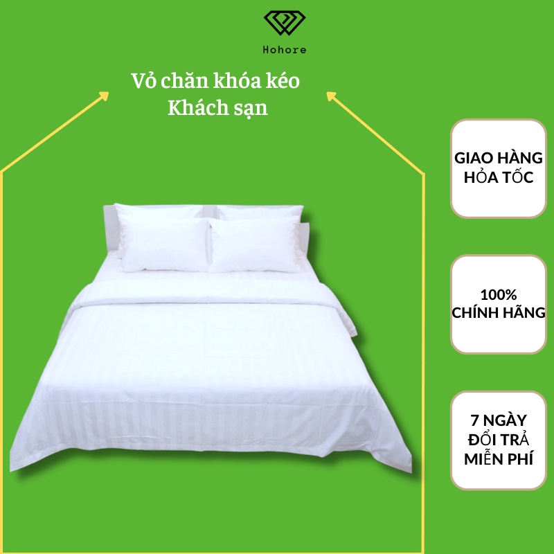 Vỏ chăn khóa kéo lồng ruột Riotex cho khách sạn vải cotton chải kỹ cvc T300 trắng sọc 3f kích thước: 1m6 x 2m
