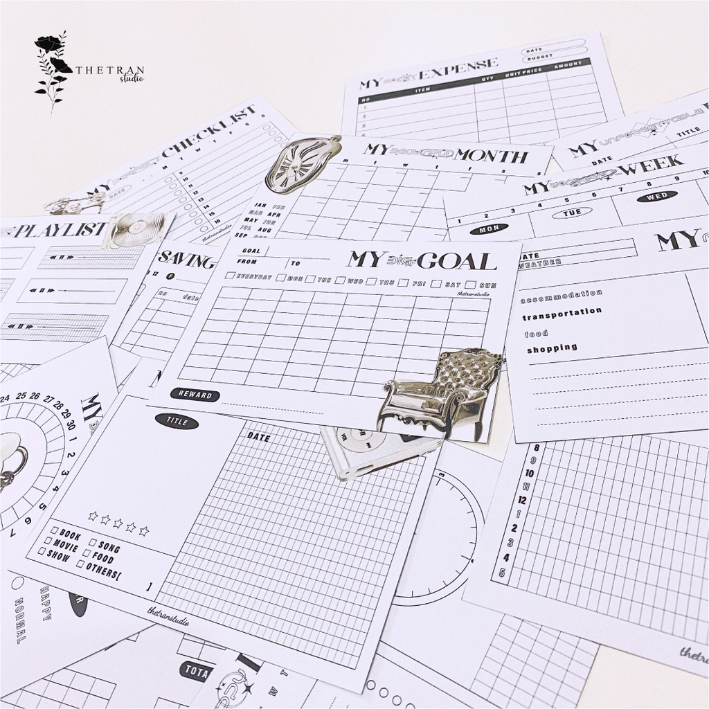 Bộ 16 tờ giấy ghi chú kế hoạch hàng ngày, thói quen, chi tiêu, sở thích size A6 / mini planner / thetranstudio