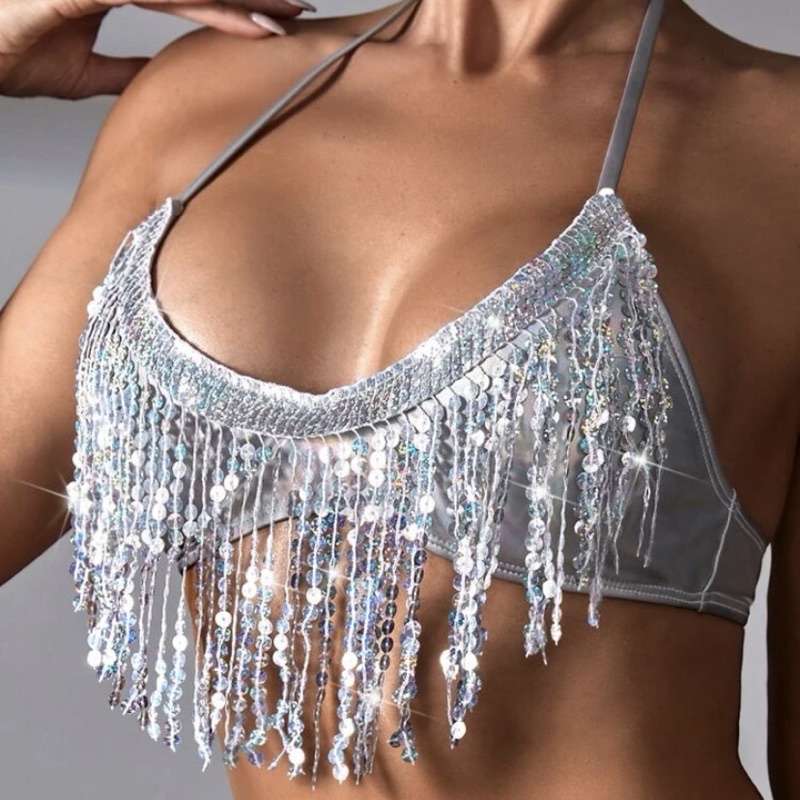 ÁO TOP BRA BIKINI GỢI CẢM PHONG CÁCH QUYẾN RŨ TRENDY TUA RUA ĐÍNH HẠT LẤP LÁNH CHO NỮ