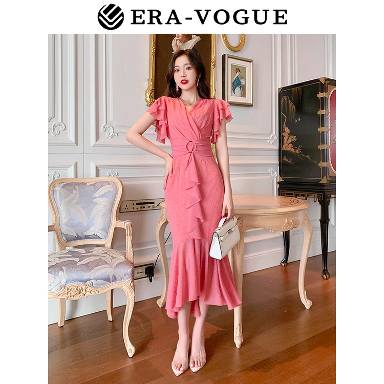 Eravogue🌷 Đầm Ren Cổ Chữ V Tay Cánh Tiên Ôm Eo Cao Cho Nữ Cho Nữ váy dạ hội 4878