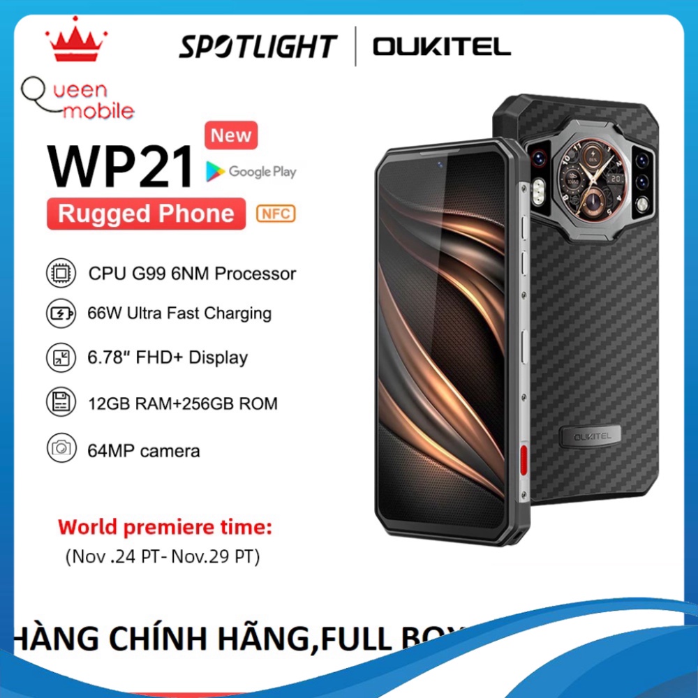 Điện thoại oukitel wp21 (Ram 12Gb,Rom 256Gb ,chống sốc,chống nước,pin khủng, pin 9.800mAh) [Queen Mobile]