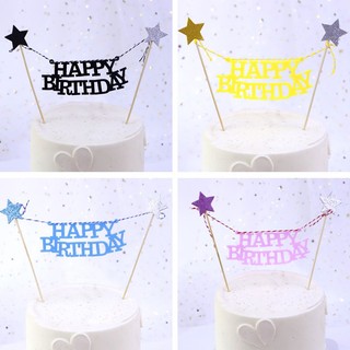 Phụ kiện trang trí bánh sinh nhật, bánh kem - Dây cắm chữ Happy birthday vải nỉ nhiều màu