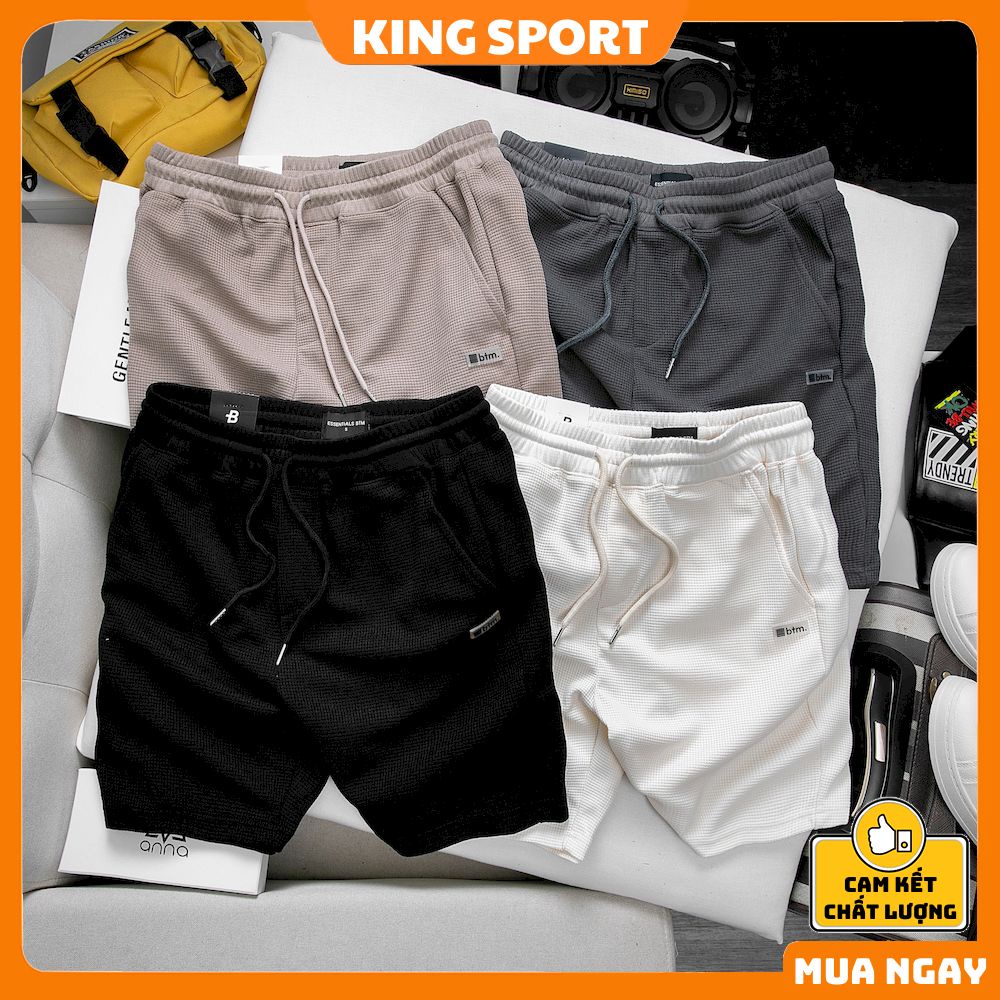 Quần short nam nữ tổ ong cotton KING SPORT Quần đùi mặc nhà thể thao ống rộng basic cao cấp dày dặn thoáng mát BTM QD005