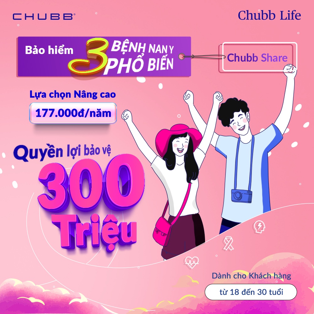 Chubb Life - Bảo Hiểm 3 Bệnh Nan Y Phổ Biến-Chubb Share-1 năm-Lựa Chọn Nâng Cao (Độ tuổi 18-30)