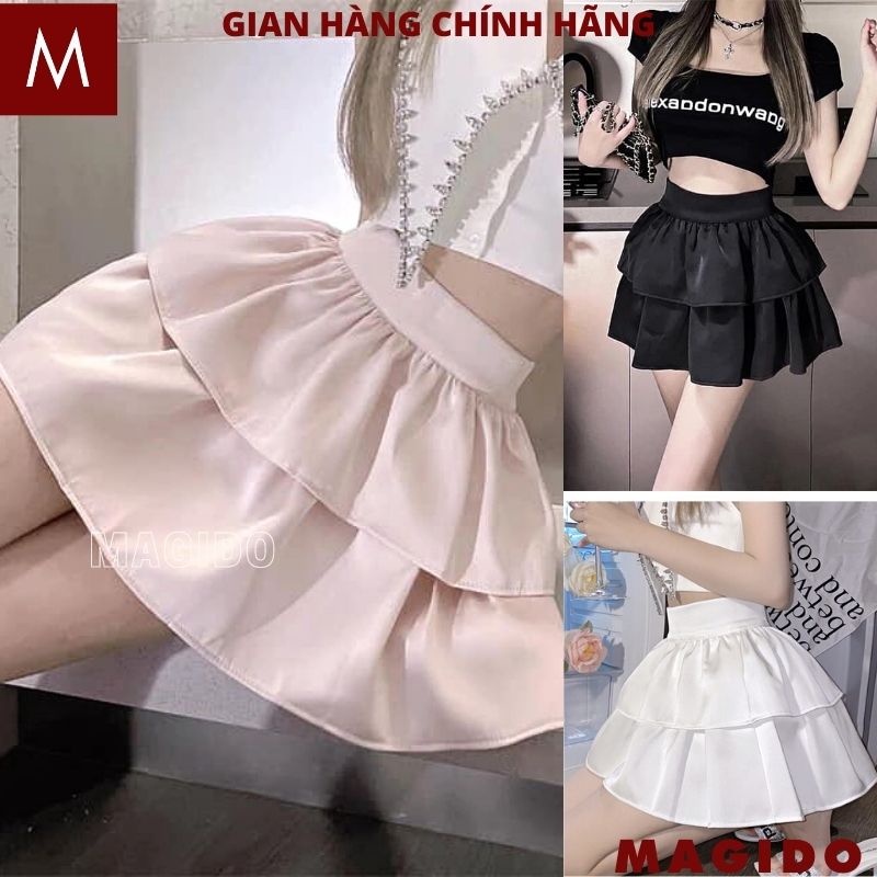 Chân váy xòe 2 tầng bồng bềnh dáng ngắn - Chân váy bèo nhún xếp ly 3 màu chất vải dày dặn mềm mịn siêu đẹp - MAGIDO