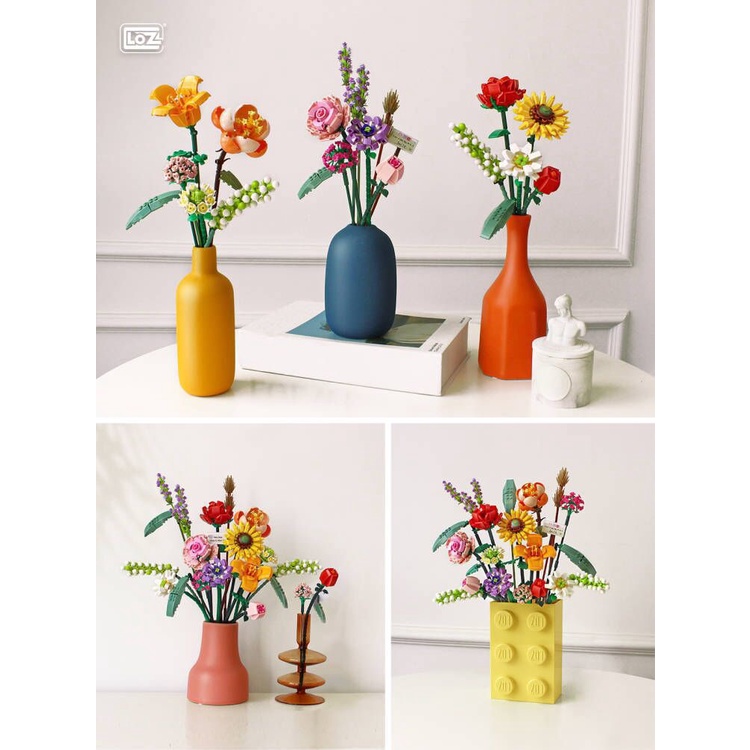 Bộ Lắp Ráp Hoa Hãng LOZ, Đồ Chơi Xếp Hình Khối Xây Dựng Bó Hoa Trang Trí Nhà Cửa, Mô hình quà tặng