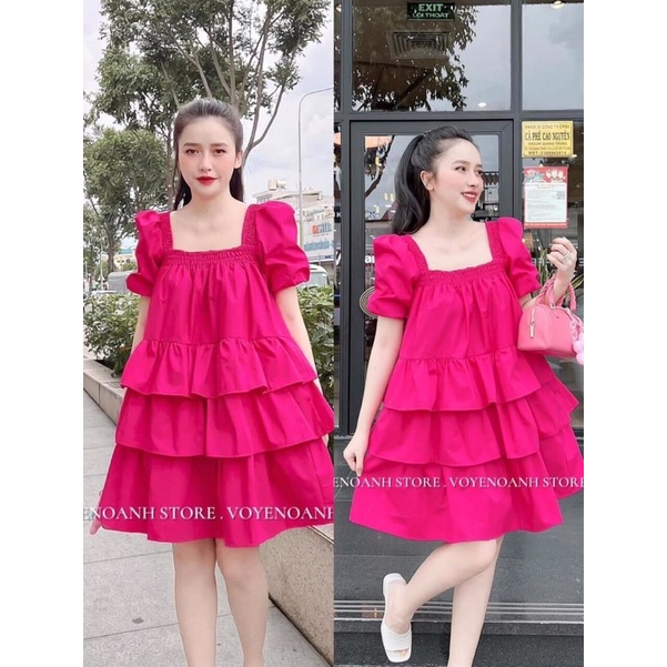 Váy bầu thiết kế 🎀 Váy 3 tầng hồng và xanh non xinh xắn,chất vải mát size 40-75kg