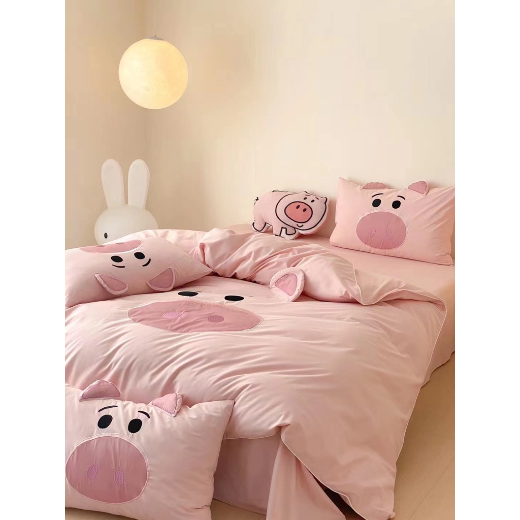 Bộ Chăn Ga Gối 5 Món Cotton Linen Hoạ Tiết Hoạ Hình Disney Mẫu Mới 2023 Luna Bedding