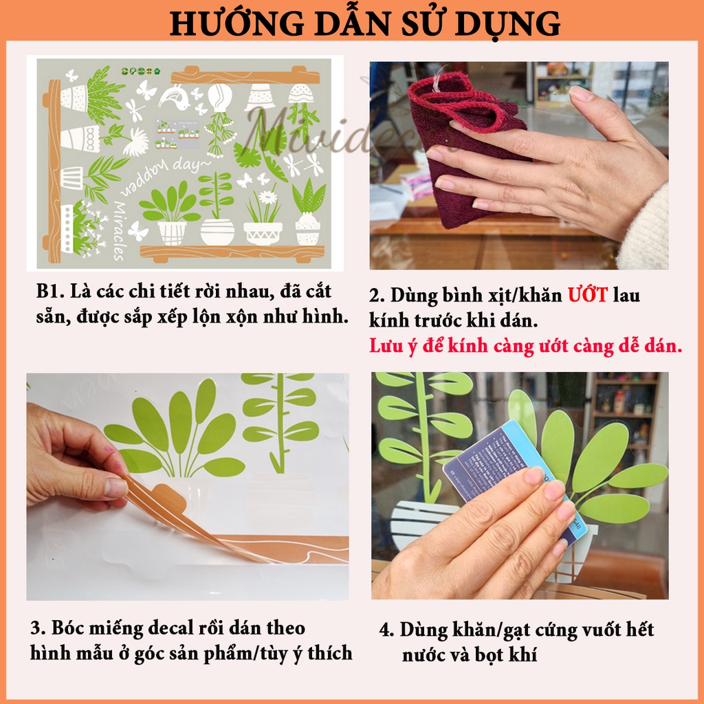 Decal dán kính Mividecor dán cửa kính chân tường hoa nhỏ