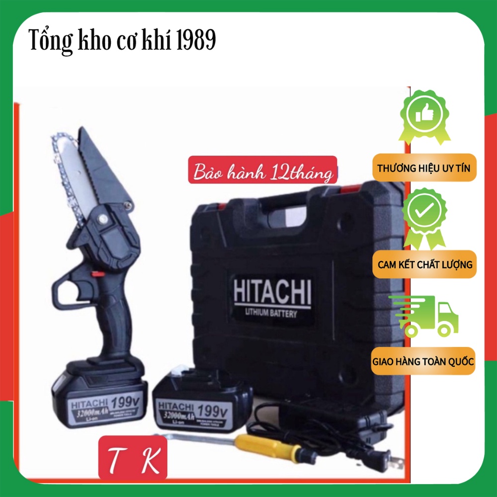 Máy Cưa Xích Hitachi Dùng P - Máy Cưa Xích P Cầm Tay Cưa Gỗ Mini Dùng Pin HITACHI 199V Pin 10cell Bả