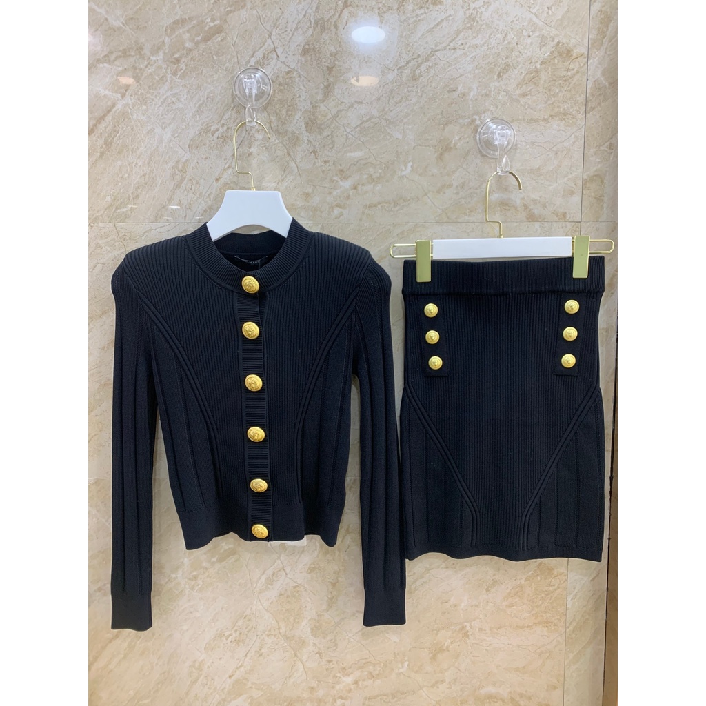 Set áo len cardigan và chân váy thời trang cao cấp Balmain thiết kế thanh lịch, nữ tính