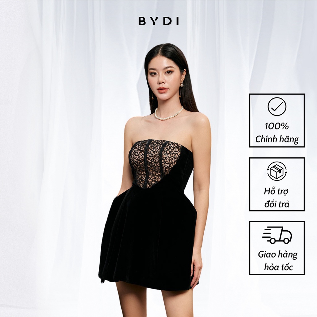 Đầm Nữ cúp ngực BYDI thiết kế cách điệu ngực, Váy Ngắn Dáng phồng Full Black BYDI Fashion | CARLA DRESS CD001