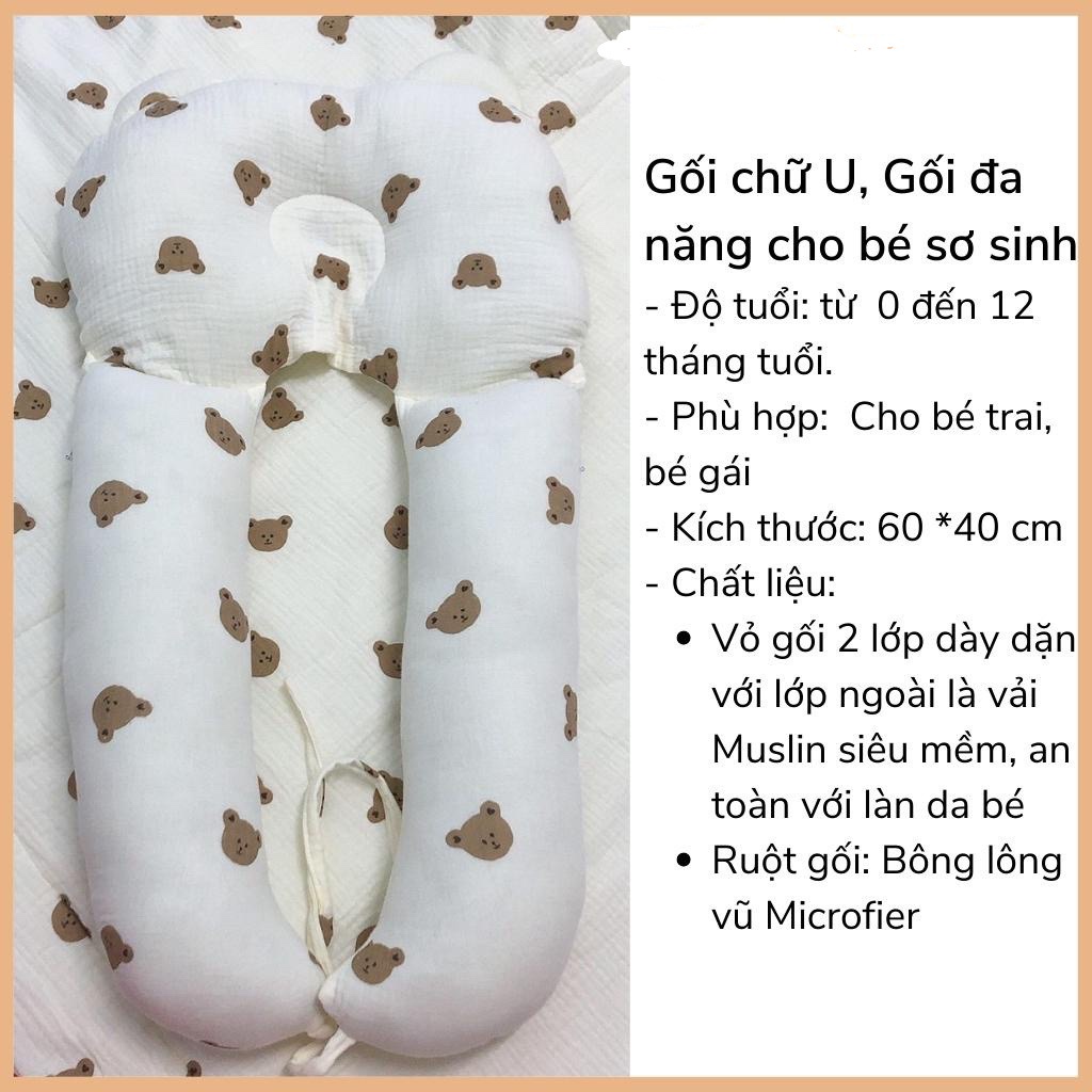 Gối chữ U vải xô MUSLIN đa năng cho bé Jasmine Baby