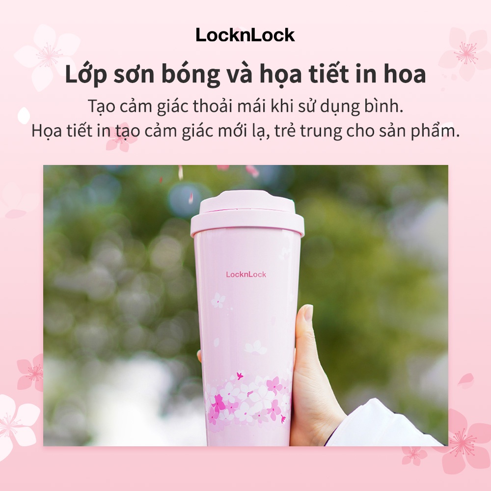 Ly giữ nhiệt LocknLock Energetic Tumbler Peach Blossom LHC3249 new 550ML mở nắp một chạm - Hàng Chính Hãng - K-MALL