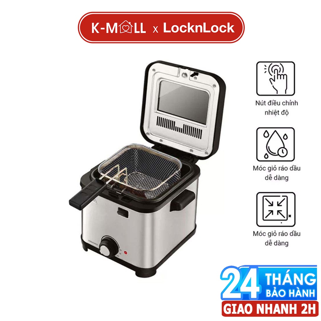 Nồi chiên ngập dầu LocknLock 1.5L màu bạc, có nắp kính ngăn dầu bắn ra ngoài EJF716SLV - K-MALL