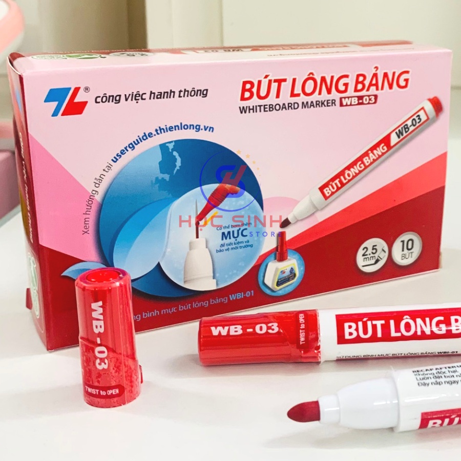 [ Chính Hãng ] Hộp 10 Cây Bút Lông Bảng WB-03 Thiên Long ( Xanh, Đỏ Đen )