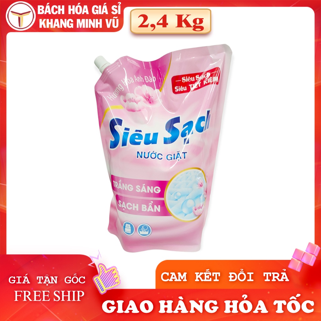 Nước Giặt LIX Siêu Sạch Hương Hoa Anh Đào Túi 2,4Kg Dùng Cho Máy Giặt Và Giặt Tay