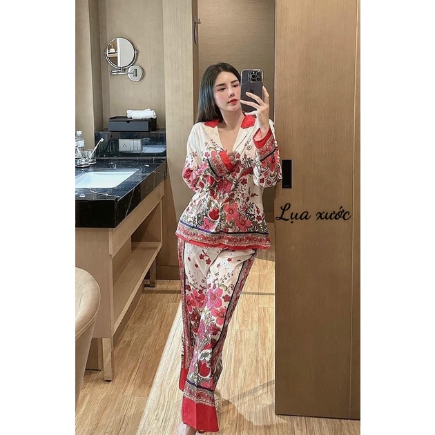 Pijama tay dài lụa xướt thiết kế cao cấp, free size 40kg đến 60kg, đồ bộ nữ giá rẻ tận xưởng freeship