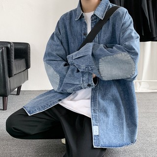 Áo khoác ngoài nam form rộng demin, áo sơ mi bò nam demin phong cách retro hàn quốc màu đen xanh ulzzang unisex