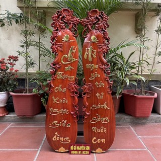 Tranh câu đối cha mẹ gỗ hương