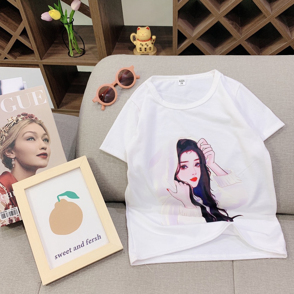 Áo thun cộc tay bé gái, áo cộc tay bé gái in hình dễ thương