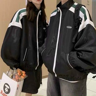 Áo khoác Dù Jacket logo tròn vai sọc xanh nam nữ 2 lớp form rộng
