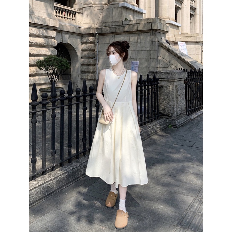 Đầm váy nữ babydoll sát nách 2 dây màu trắng, Váy đi biển DELIZ ulzzang kiểu hàn dễ thương