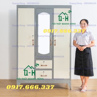 Tủ quần áo sắt 2 cánh 3 hộc âm dành cho gia đình - 180x120x45cm